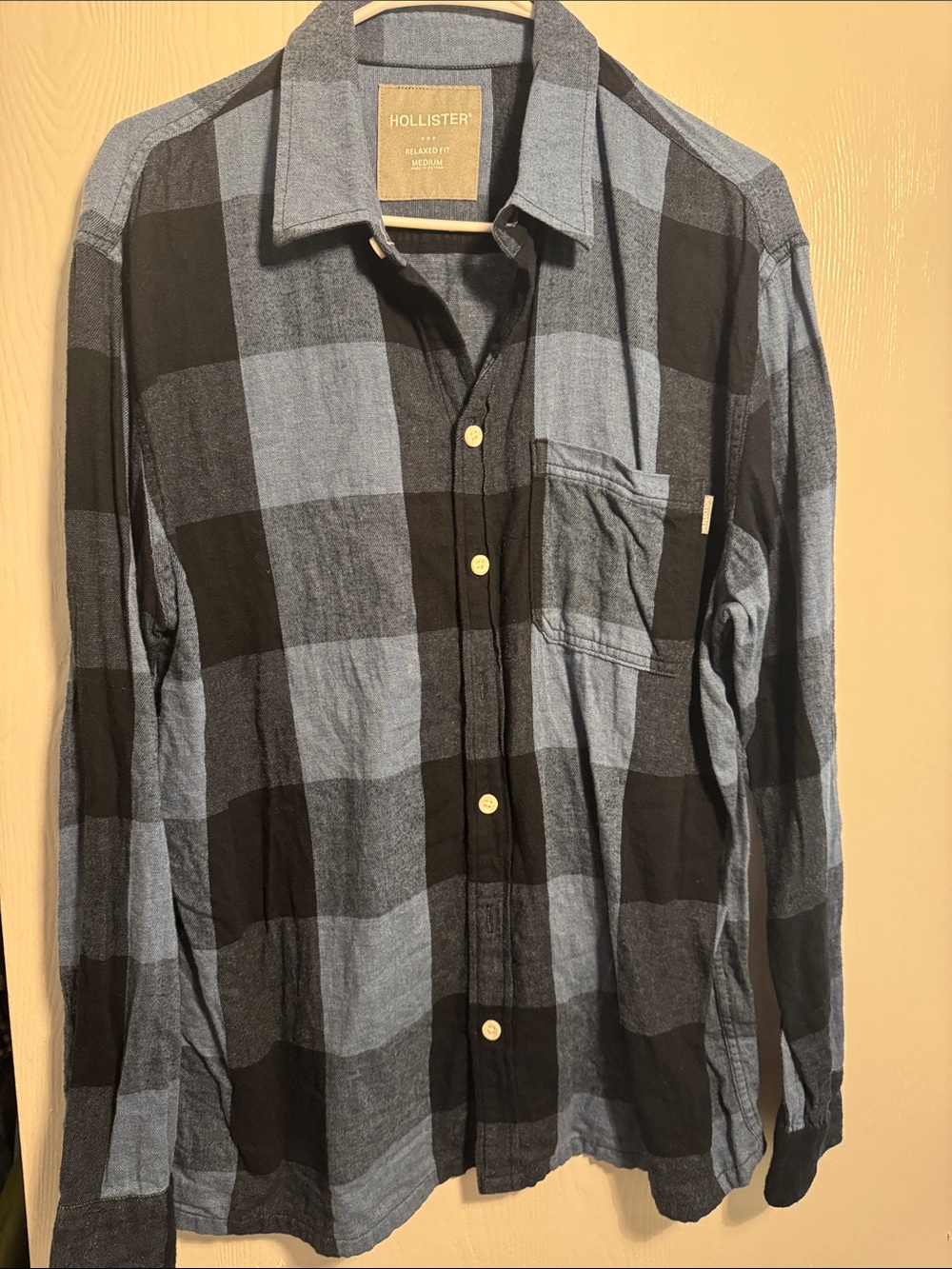 Hollister Men's Blue & Black Plaid Relaxed Fit Button-Up Shirt